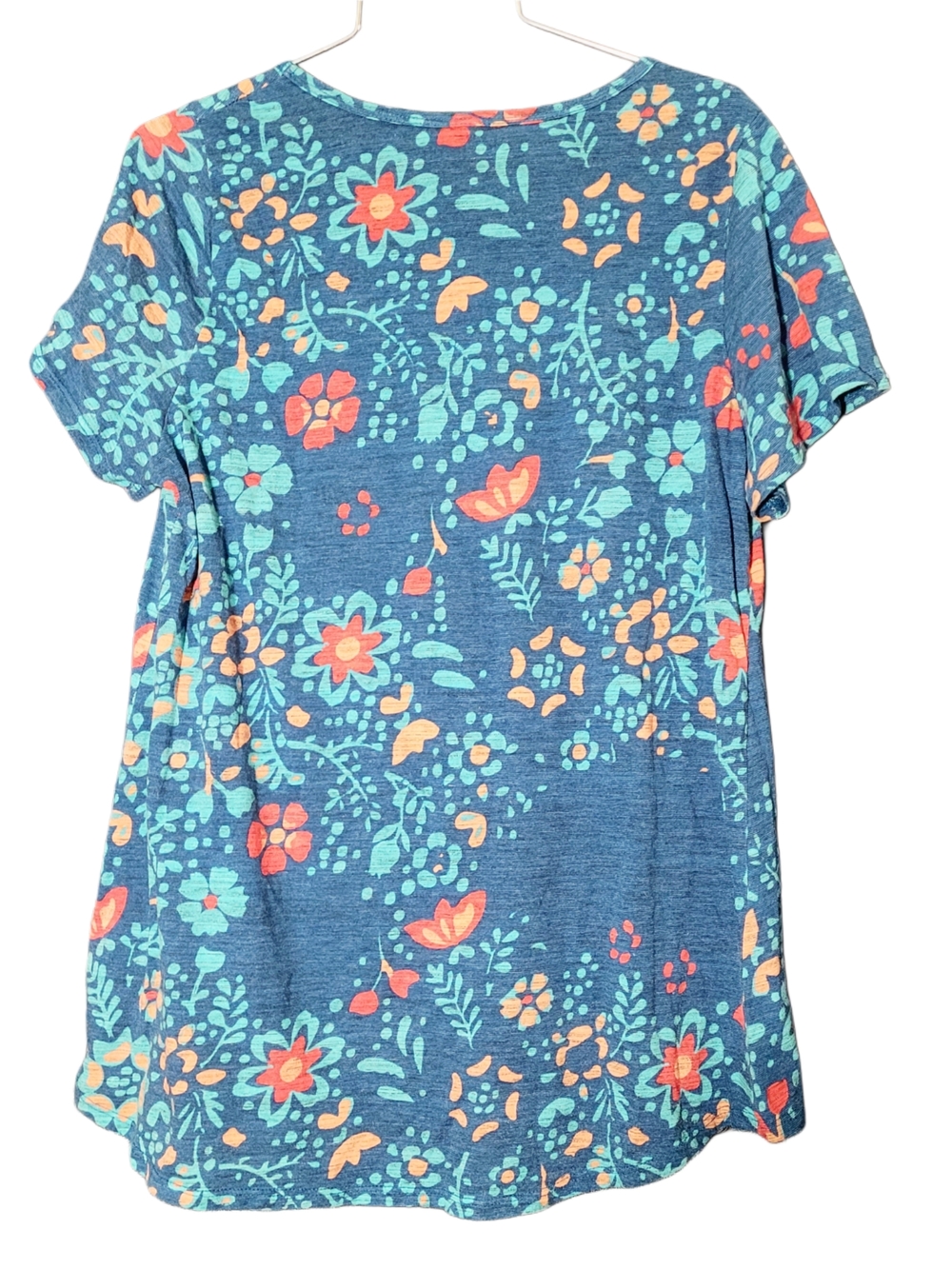 LuLaRoe Blue &  Coral Floral Short Sleeve Tee - Picture 4 of 4